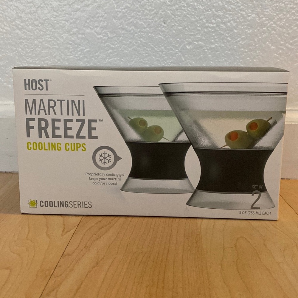 New! Martini Freeze Cooling Cups, Glasses NEW IN BOX. Clear with grey grip..HOST - Picture 16 of 16